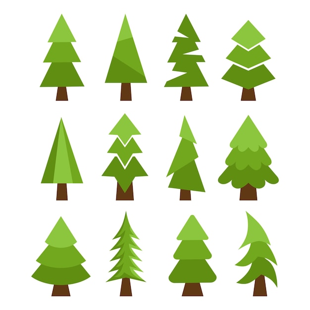 12 stuk abstracte groene kerstbomen op witte achtergrond - vectorillustratie