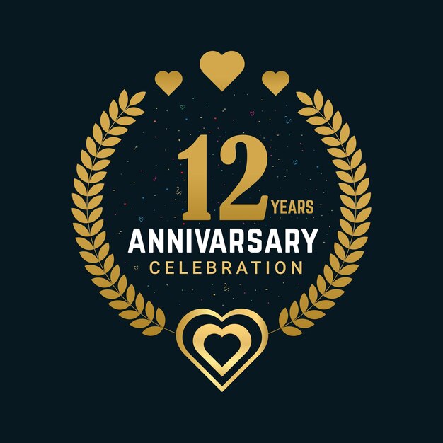 12 Years anniversary celebration vector design with golden celebration design