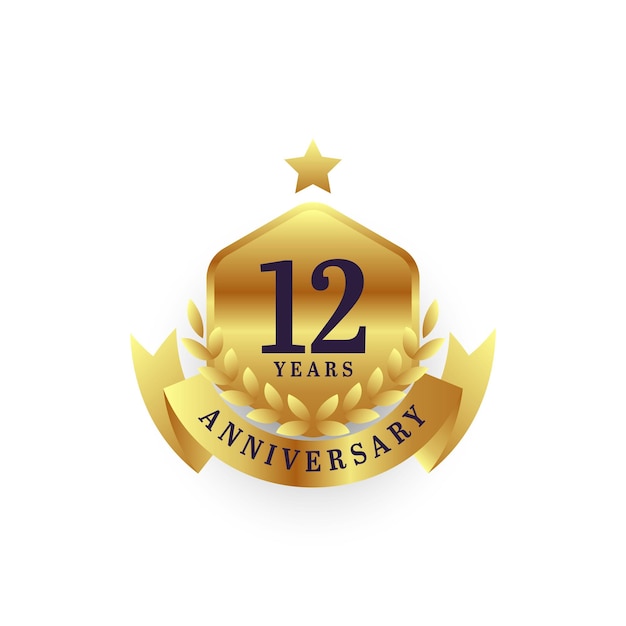 12 years anniversary gold emblem logo design