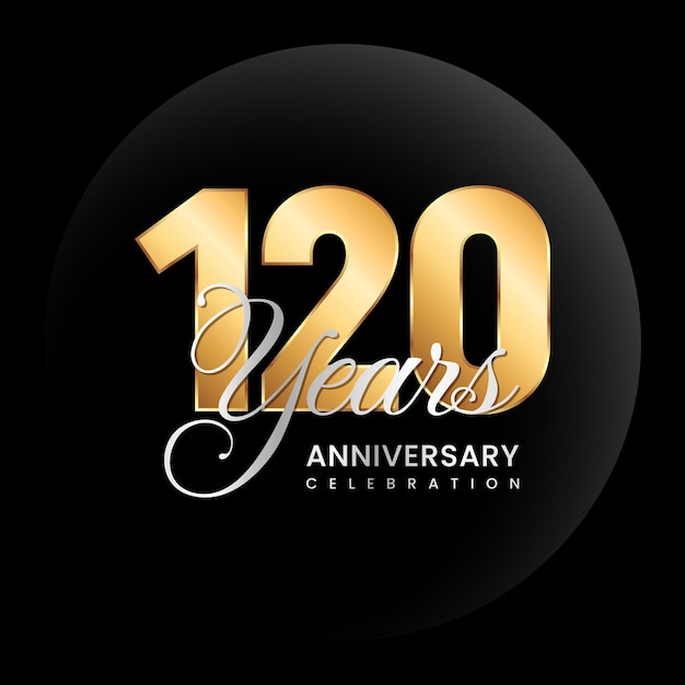120e verjaardag logo ontwerpconcept Gouden getal met zilveren kleur tekst Logo Vector Template Illustration
