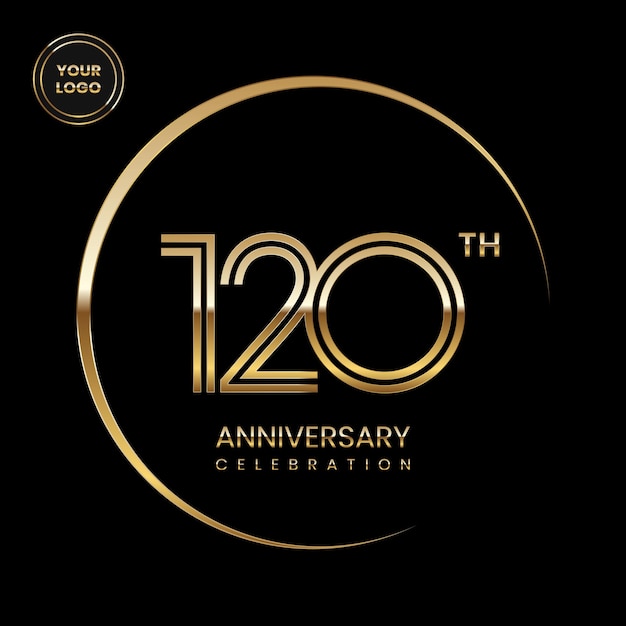 120e verjaardagslogo Jubileumlogo-ontwerp met gouden nummer Line Art Logo Vector Template