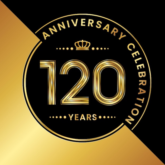120th Anniversary Anniversary celebration logo design with golden number Logo Vector Template