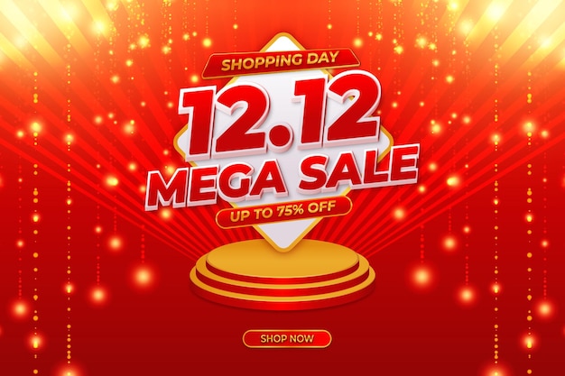 1212 Shopping day big mega with gold podium and red background