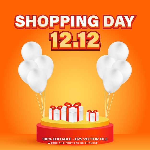 Vector 1212 shopping day deals social media template with podium and text effect