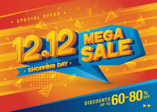 1212 shopping day mega sale banner template speciale aanbieding korting abstracte gele driehoek splash