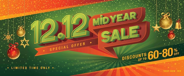 1212 shopping day mid year sale banner template special offer discount christmas snow sale header