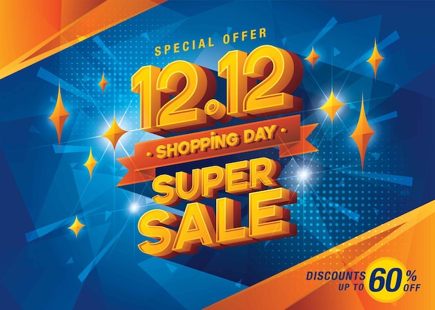 1212 shopping day super sale banner template special offer discount abstract blue geometric poster