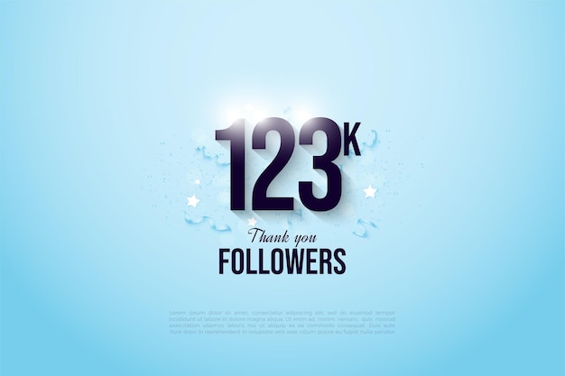 123k follower con numeri luminosi su sfondo blu brillante