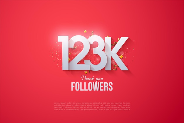 123k followers with gold number and splash illustration