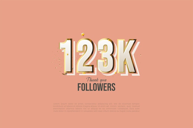 Vector 123k followers with shiny gold plated numbers illustration