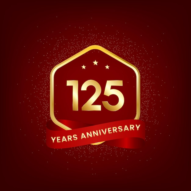 125 years anniversary Anniversary template design with gold number and red ribbon design for event invitation card greeting card banner poster flyer book cover and print Vector Eps10