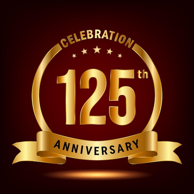 125th anniversary celebration logo design with ring and gold ribbon logo vector template