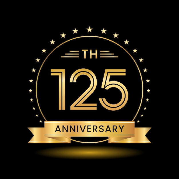 125주년 로고 디자인 황금 숫자 개념 라인 아트 로고 디자인 로고 벡터 템플릿
