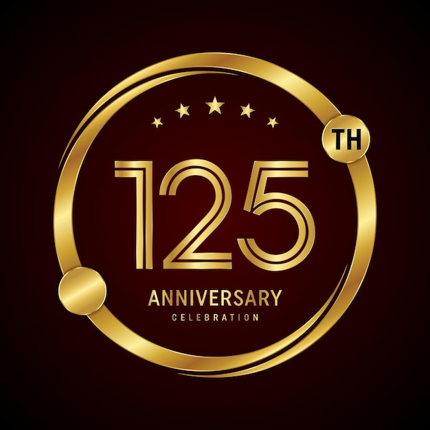 125th anniversary logo design with golden ring and number Vector template illustration