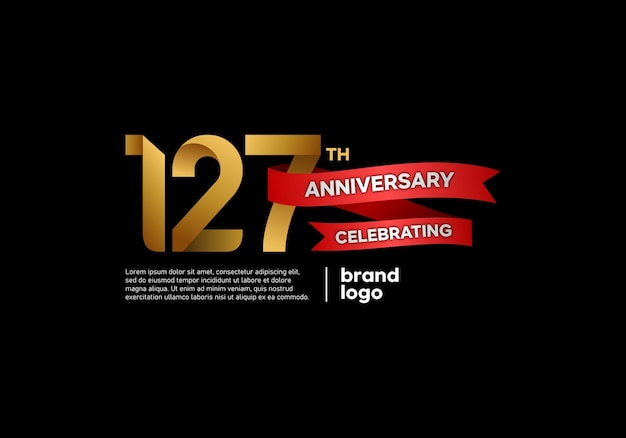 Vector 127 years happy anniversary logo with gold and red color on black background