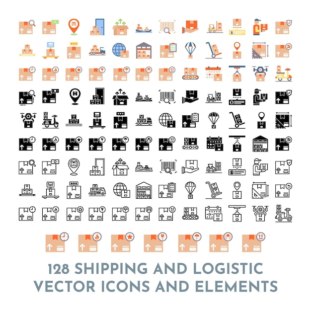 벡터 128  ⁇ 터 배송 배달 및 물류 요소 및 아이콘 패키지
