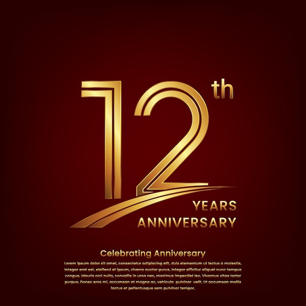 12e verjaardagslogo met conceptontwerp met dubbele lijn Gouden getal voor jubileumviering Logo Vector Template
