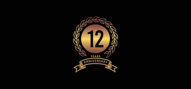 12e verjaardagslogo met gouden en zwarte achtergrond