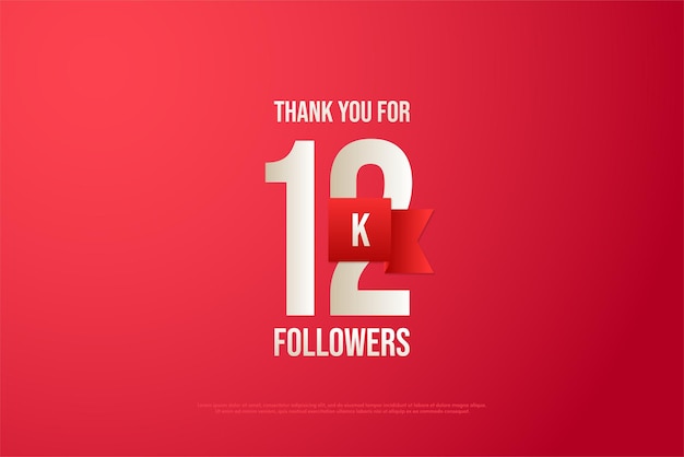 Vector 12k followers with numbers and red ribbon