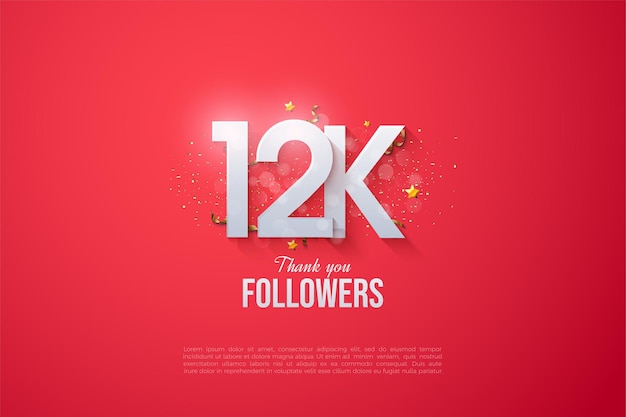 12k follower con numeri sovrapposti su sfondo rosso