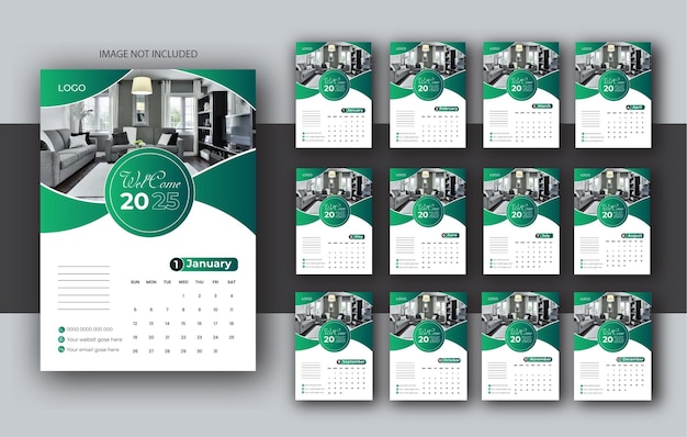 12month wall calendar design template for 2025