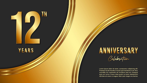 12th Anniversary Celebration template design with gold background and numbers Vector Template