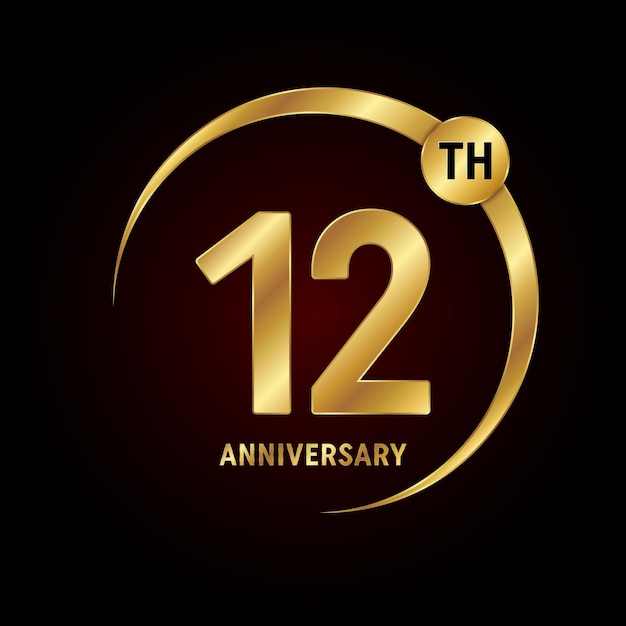 12th anniversary logo design with golden text and ring Logo Vector Template Illustration