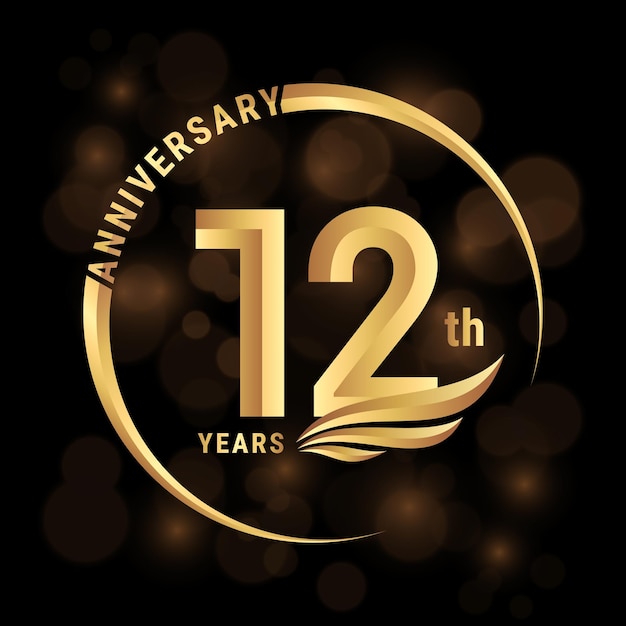 Vector 12th anniversary logo design with golden wings and ring logo vector template illustration