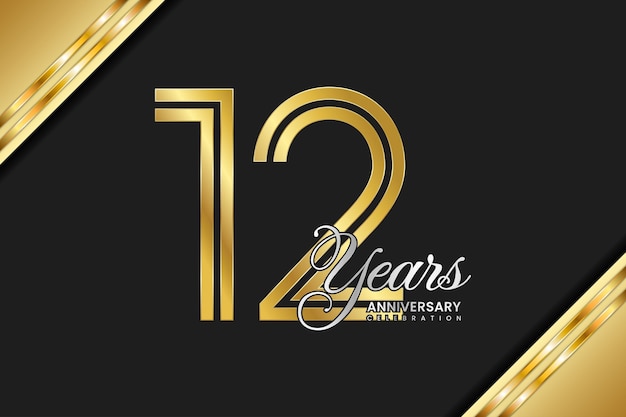 Логотип 12-летия с золотым номером и серебряным текстом
