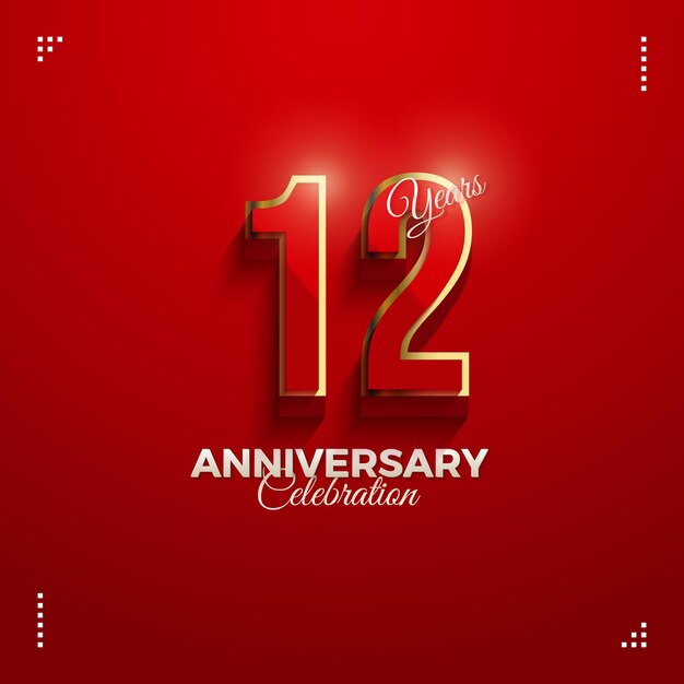 12th anniversary party invitation with red numbers bordered by gold