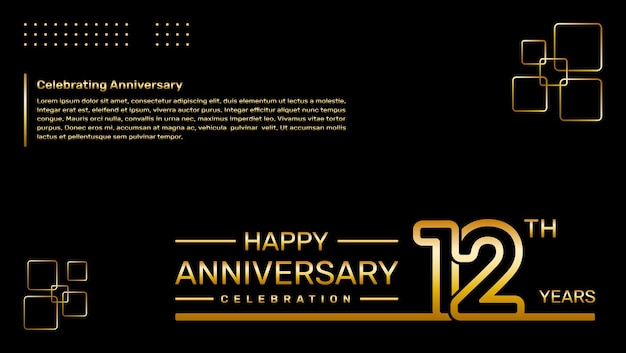 12th year anniversary template design with gold color vector template illustration