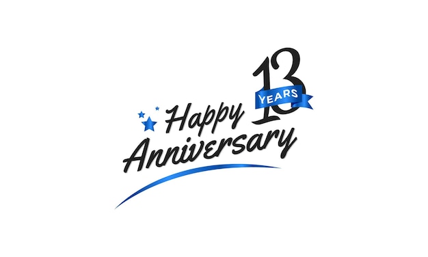 Vector 13 year anniversary celebration with blue swoosh and blue ribbon symbol template design illustration