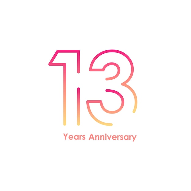 13 Years Anniversary logotype with golden colored font numbers made of one connected line