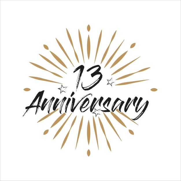 Vector 13 years anniversary retro template. vintage logo 13th years with ribbon and fireworks vector design