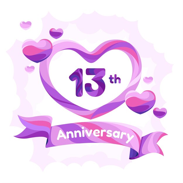 Вектор 13-летняя годовщина векторная икона логотипа поздравительная карточка элемент дизайна с шлейфом для 13-й годовщины