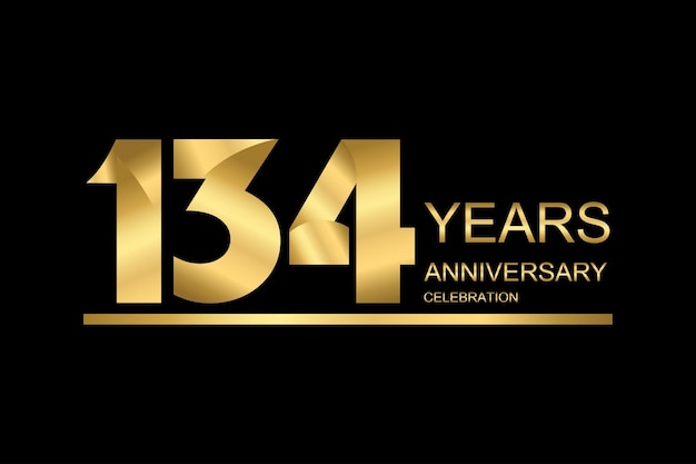 Vector 134 year anniversary vector banner template gold icon isolated on black background