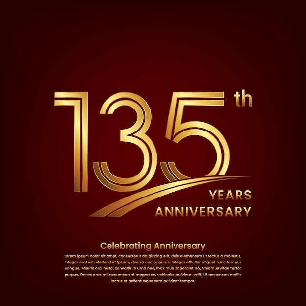 135th Anniversary logo with double line concept design Golden number for anniversary celebration event Logo Vector Template