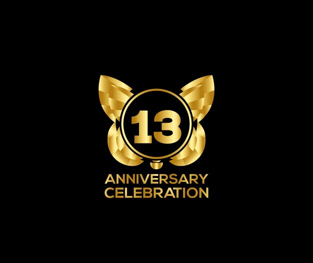 13e verjaardag viering dag met gouden kleur Licht helder modern logo Ontwerp element