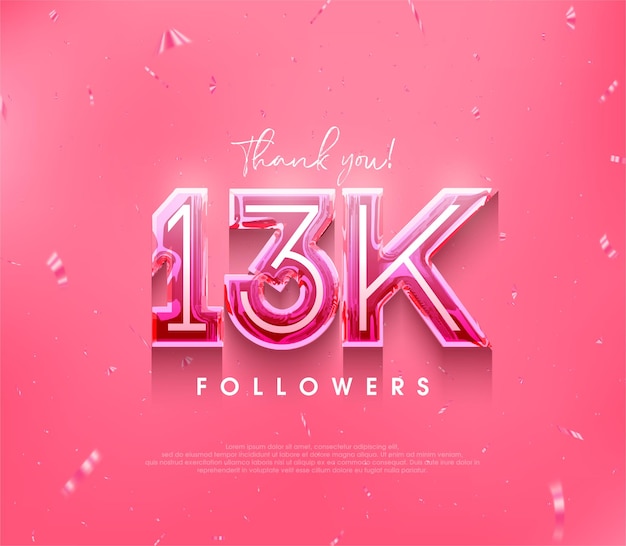 13k followers design for a thank you in a soft pink color