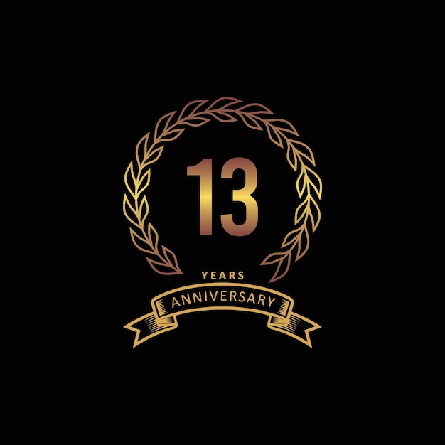 13st anniversary logo with gold and black background