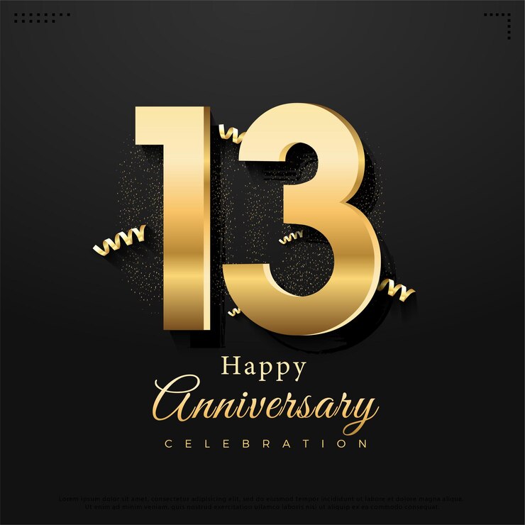 13th anniversary celebration with golden numbers.
