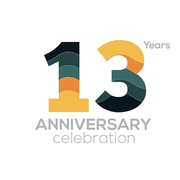 13th anniversary logo design, numero 13 icona modello vettoriale.tavolozze di colori minimaliste.