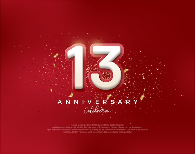 13th anniversary number with 3d white numbers on a red background Premium vector for poster banner celebration greeting