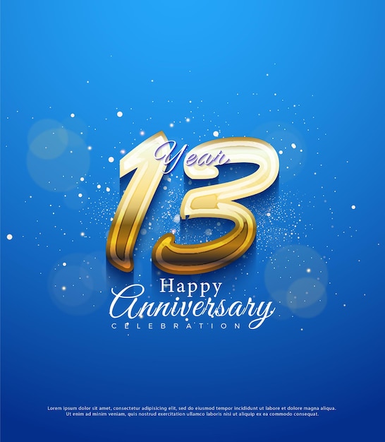 13th anniversary with blue and glitter background.