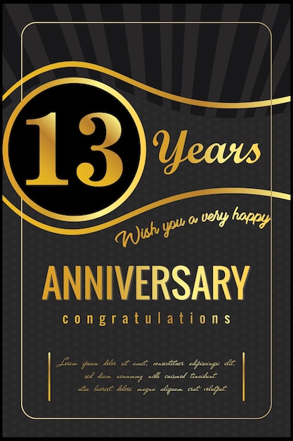 Vector 13th years anniversary, vector design for anniversary celebration with gold and black color.