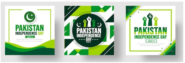 14 August Pakistan Independence Day social media post banner or sticker design template set