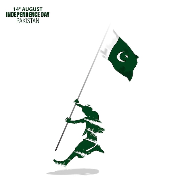 14 augustus Onafhankelijkheidsdag van Pakistan Vrolijke jongen die springt met de Pakistaanse vlag in de hand