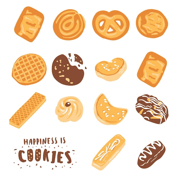 14 Cookies Illustration Set waffle croffle monde cookies Indonesia cookies choco cookies