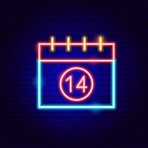 14 Days Calendar Neon Sign. Vector Illustration of Business Promotion.