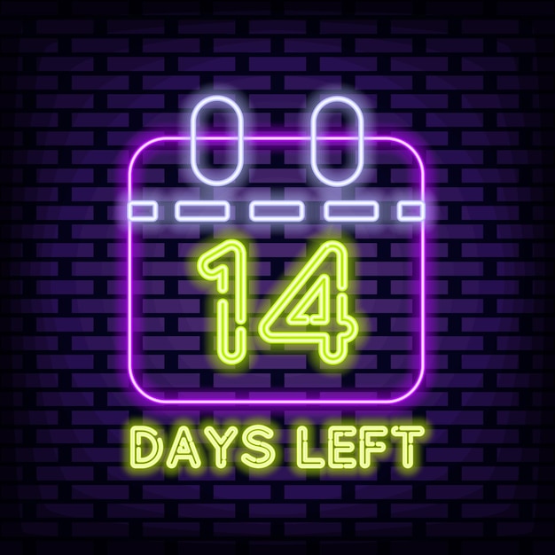 14 days left neon sign vector glowing with colorful neon light light art